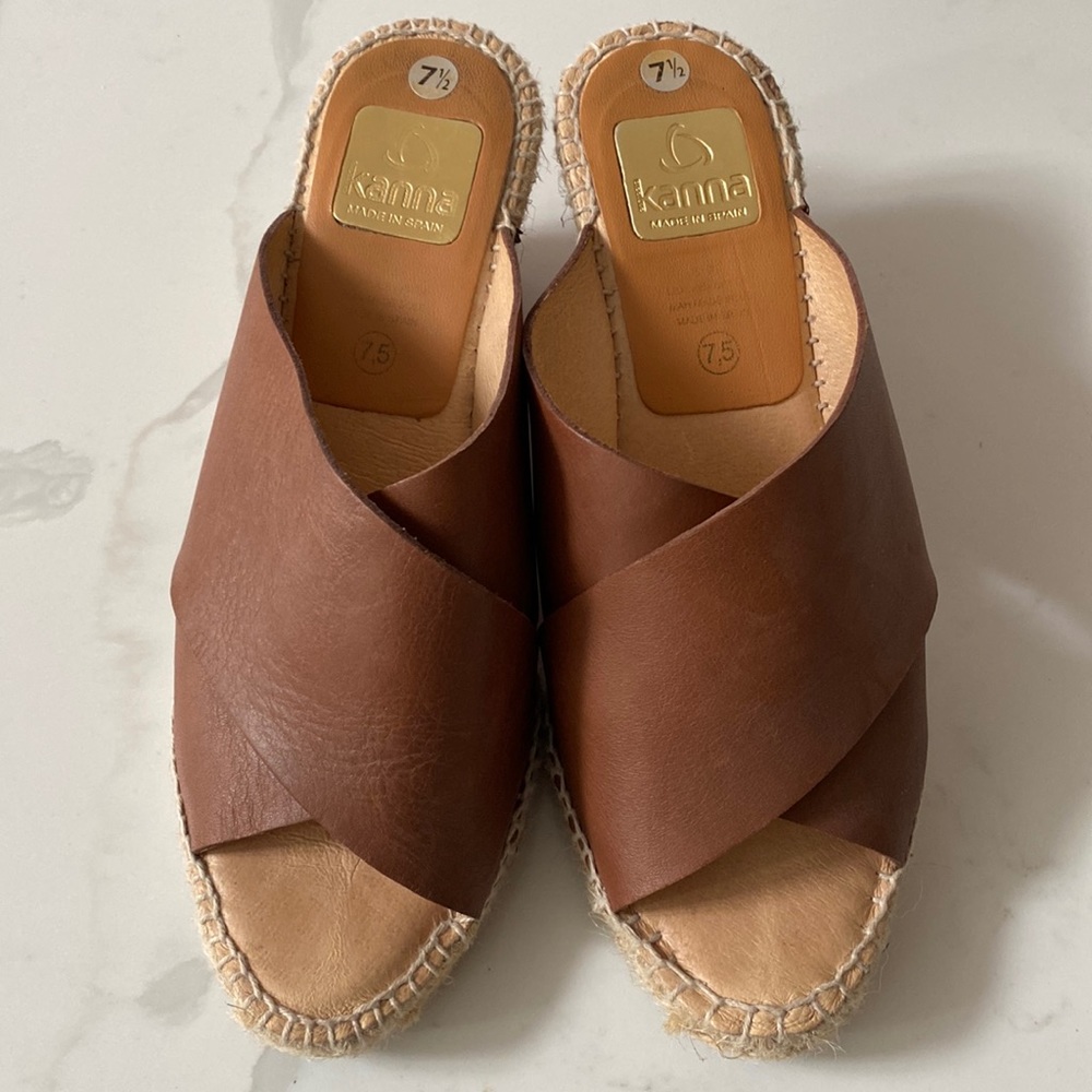 Kana Leather High Heeled Espadrilles, size 7.5